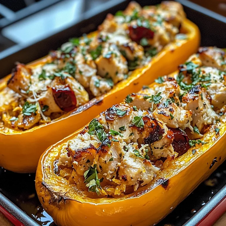 Sweet and Savory Honey Roasted Butternut Squash Stuffed with Chicken