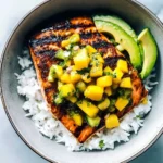 BBQ Salmon Bowls with Mango Avocado Salsa
