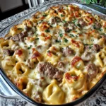 Golden Cheese Steak Tortellini Casserole