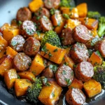 Sheet Pan Sausage and Sweet Potatoes with Honey Garlic Sauce